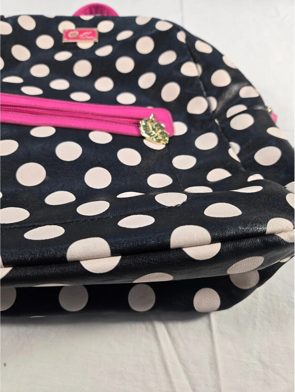 Betsey Johnson Polka Dot Mini Backpack Pink Trim Goth Retro